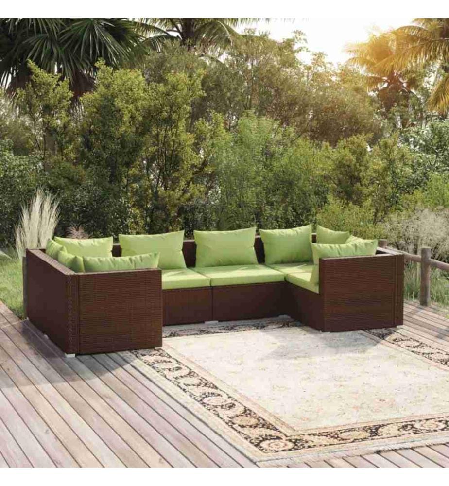 6-tlg. Garten-Lounge-Set mit Kissen Poly Rattan Braun