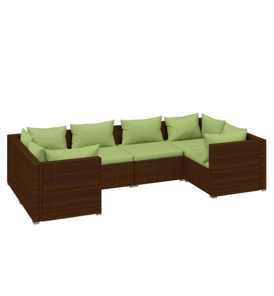 6-tlg. Garten-Lounge-Set mit Kissen Poly Rattan Braun