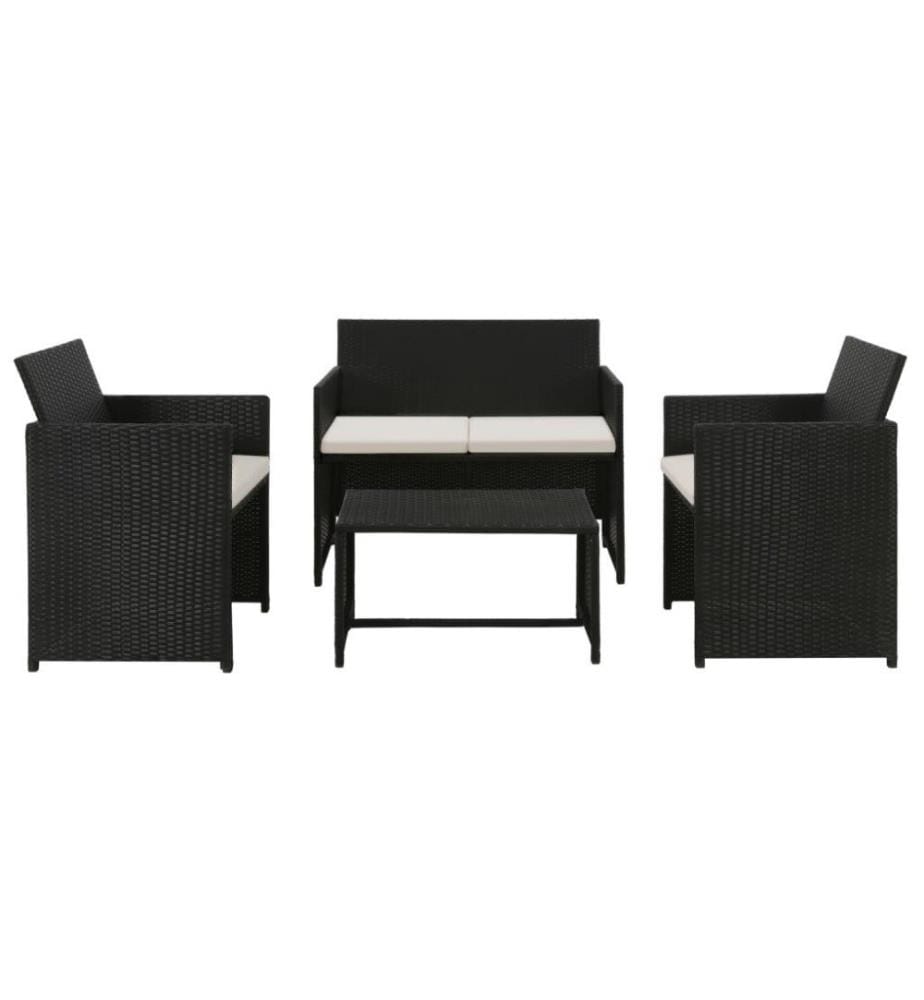 4-tlg. Garten-Lounge-Set mit Auflagen Poly Rattan Schwarz