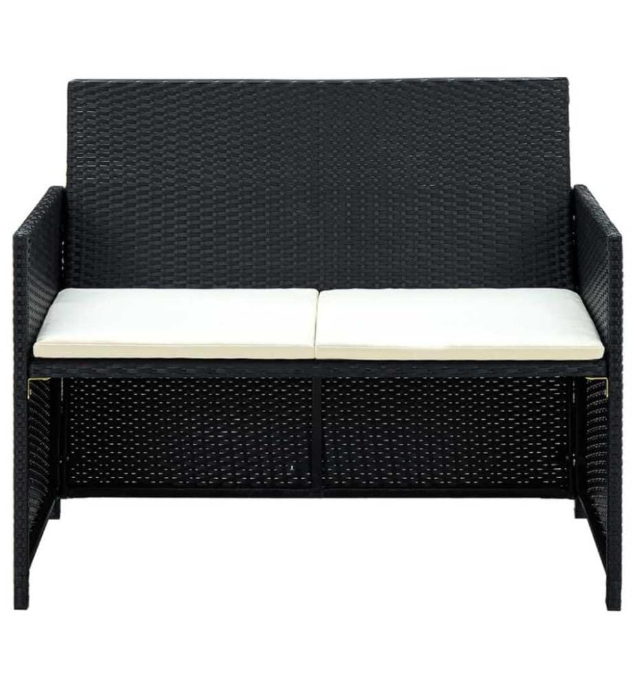 4-tlg. Garten-Lounge-Set mit Auflagen Poly Rattan Schwarz