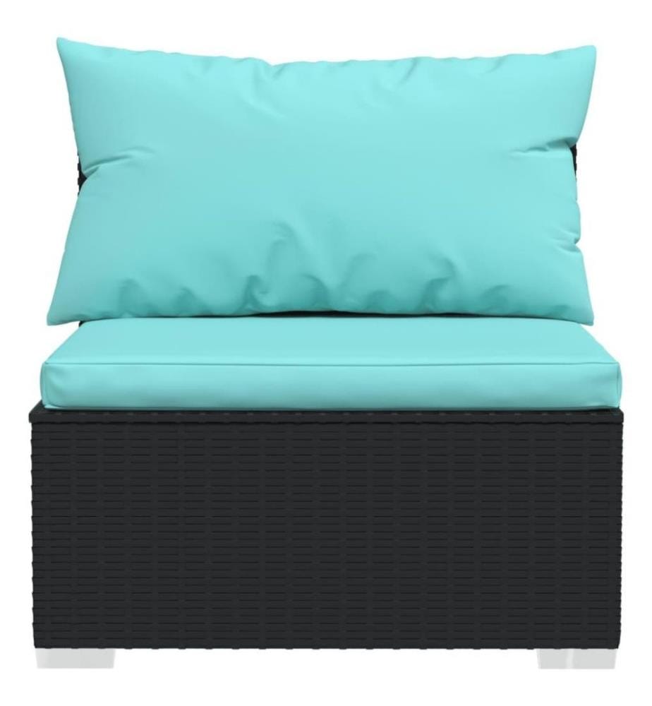 9-tlg. Garten-Lounge-Set mit Kissen Poly Rattan Schwarz