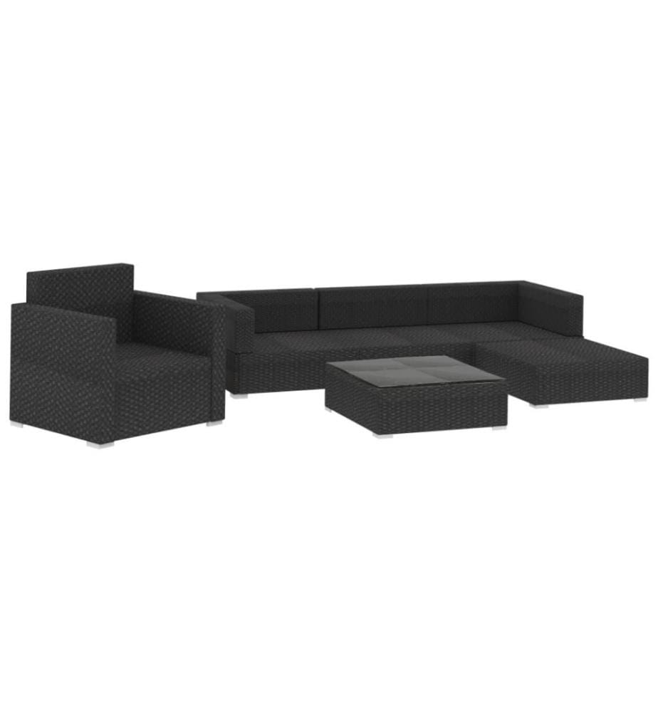 6-tlg. Garten-Lounge-Set mit Auflagen Poly Rattan Schwarz