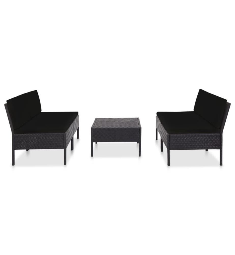5-tlg. Garten-Sofagarnitur mit Auflagen Poly Rattan Schwarz