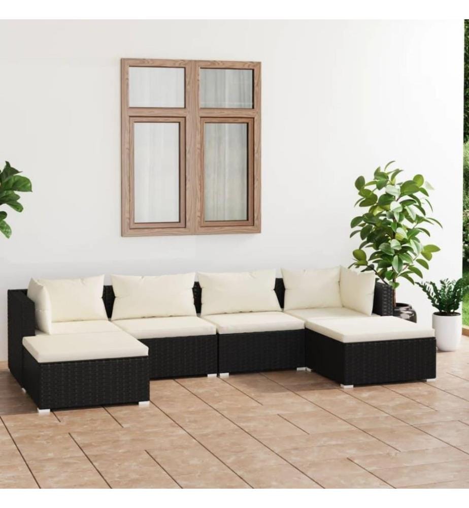 6-tlg. Garten-Lounge-Set mit Kissen Poly Rattan Schwarz