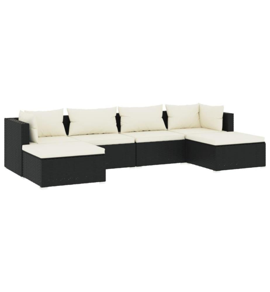 6-tlg. Garten-Lounge-Set mit Kissen Poly Rattan Schwarz