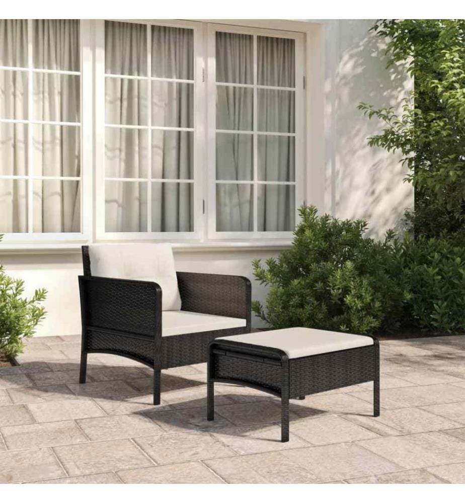 2-tlg. Garten-Lounge-Set mit Kissen Schwarz Poly Rattan