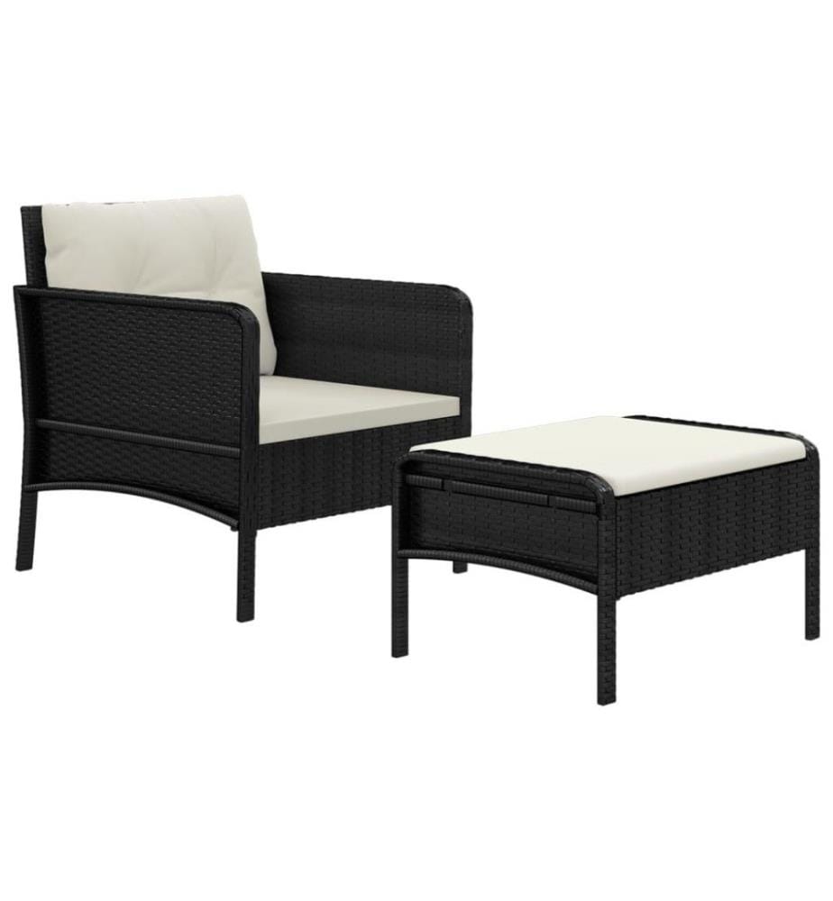 2-tlg. Garten-Lounge-Set mit Kissen Schwarz Poly Rattan