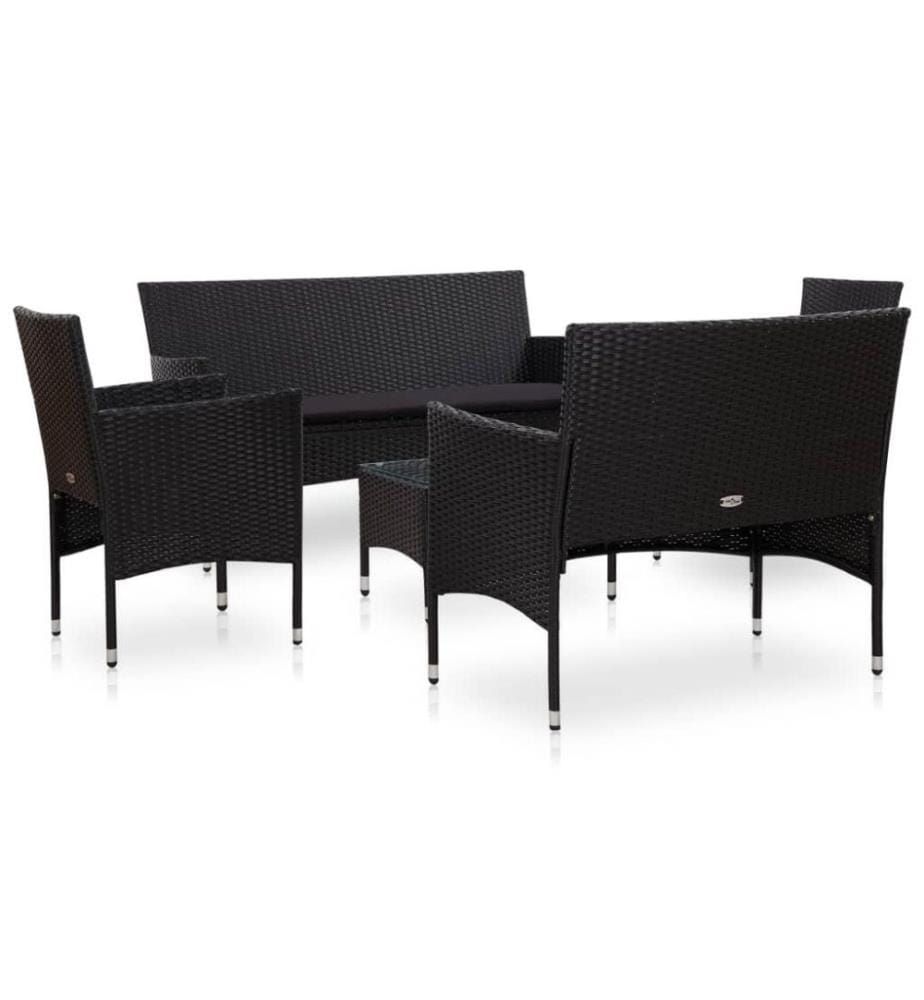 Salon de jardin 5 pcs avec coussins Résine tressée Noir