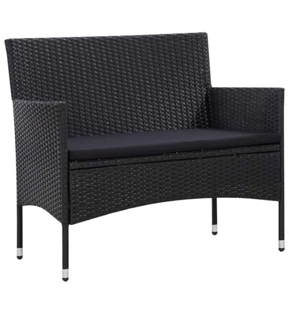 Salon de jardin 5 pcs avec coussins Résine tressée Noir