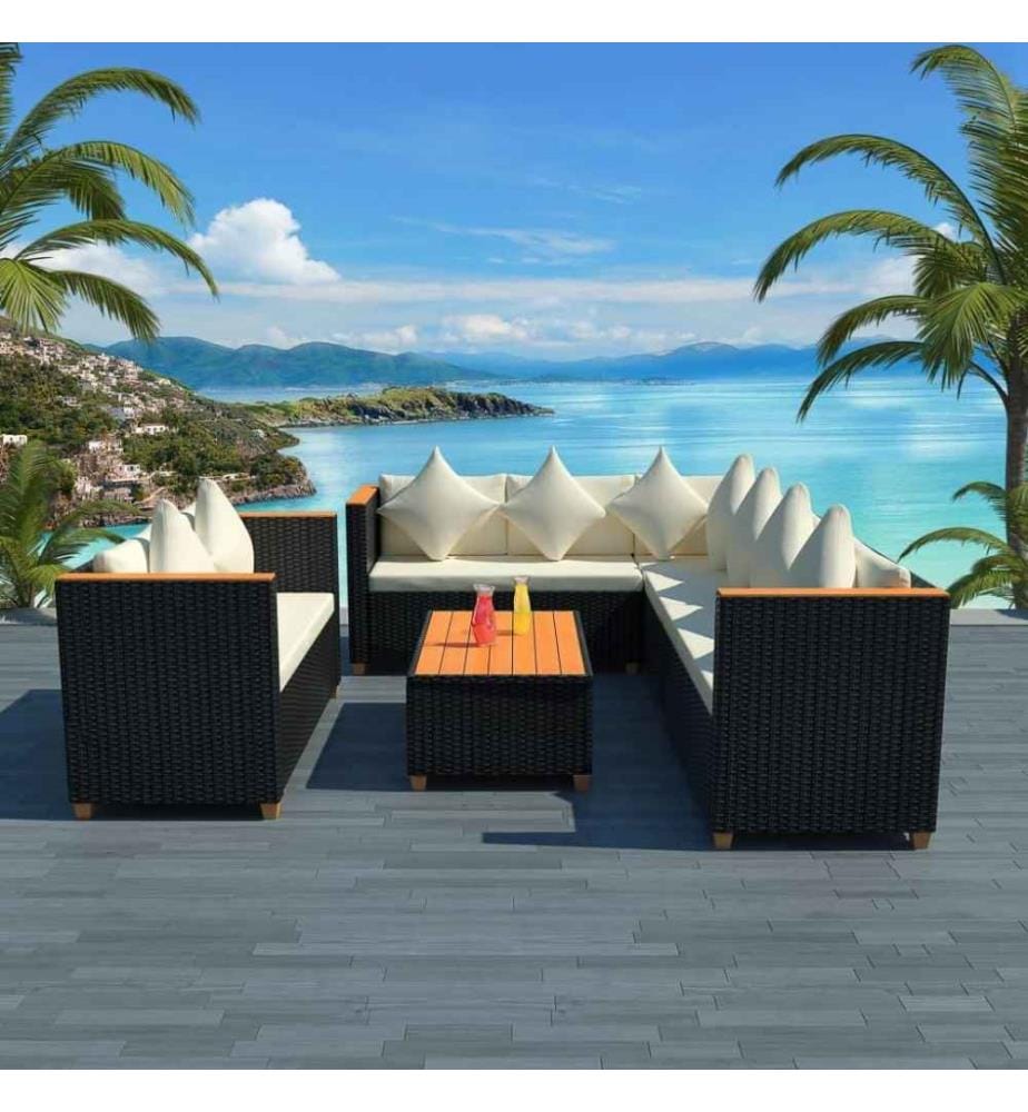 5-tlg. Garten-Lounge-Set mit Auflagen Poly Rattan Schwarz