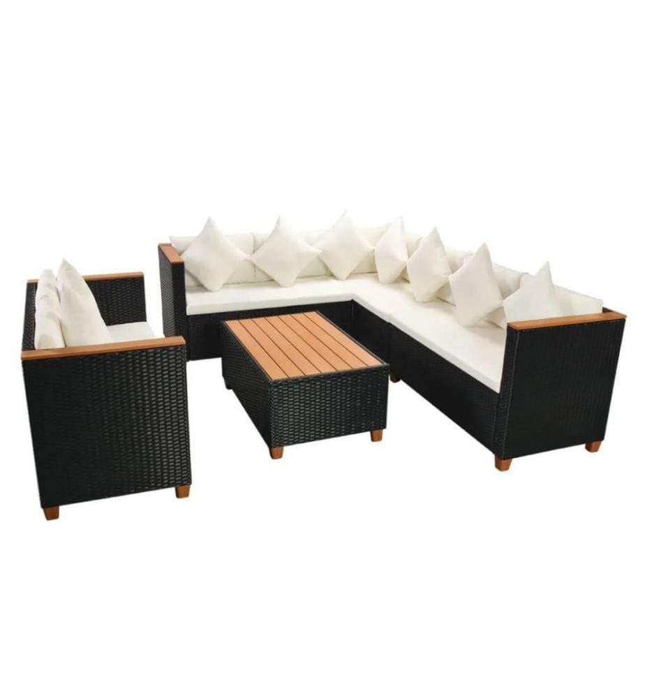 5-tlg. Garten-Lounge-Set mit Auflagen Poly Rattan Schwarz