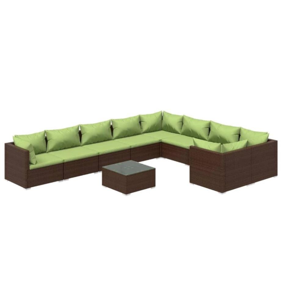 10-tlg. Garten-Lounge-Set mit Kissen Poly Rattan Braun