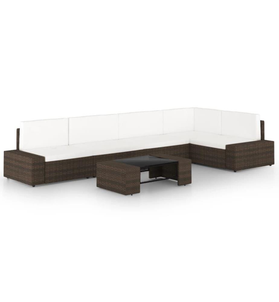 6-tlg. Garten-Lounge-Set mit Kissen Braun Poly Rattan