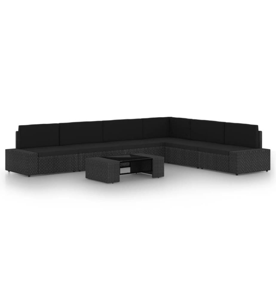 7-tlg. Garten-Lounge-Set mit Kissen Schwarz Poly Rattan