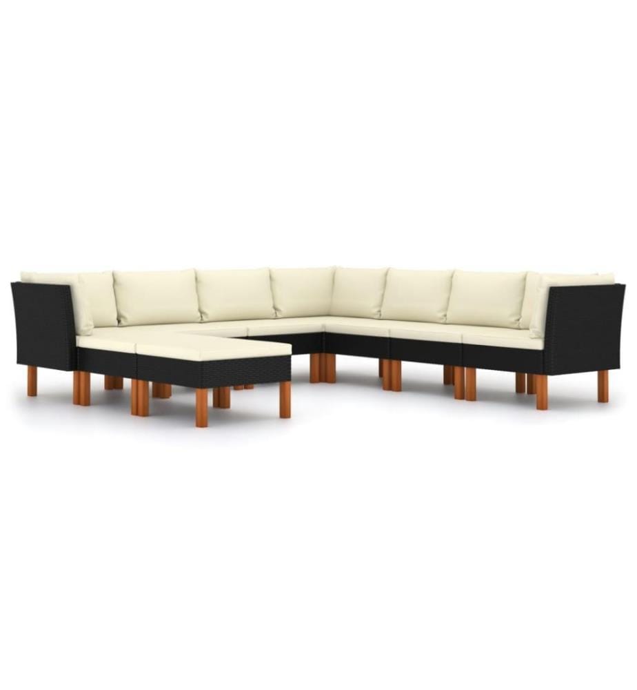9-tlg. Garten-Lounge-Set mit Kissen Poly Rattan Schwarz