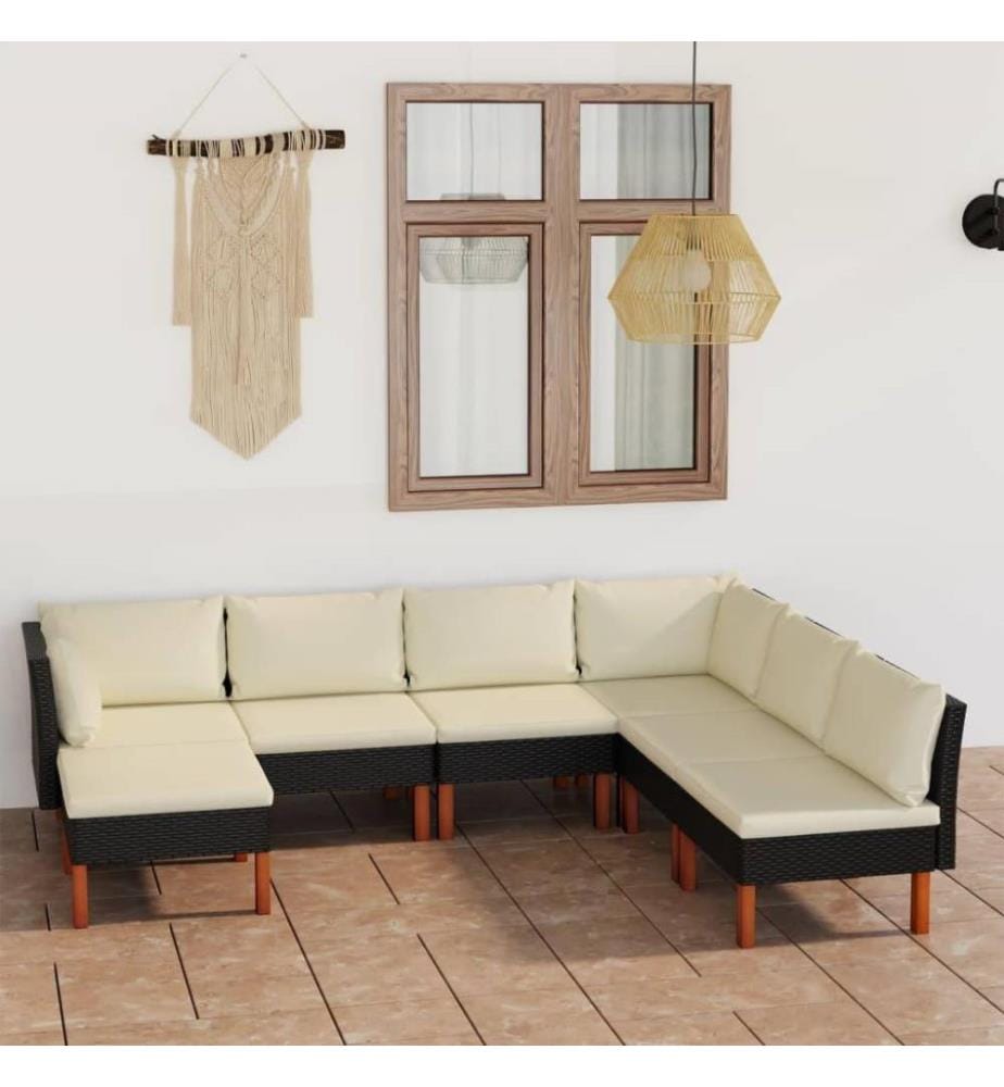 7-tlg. Garten-Lounge-Set mit Kissen Poly Rattan Schwarz
