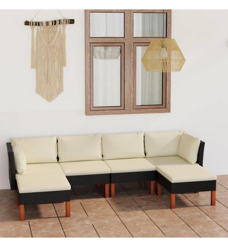 6-tlg. Garten-Lounge-Set mit Kissen Poly Rattan Schwarz