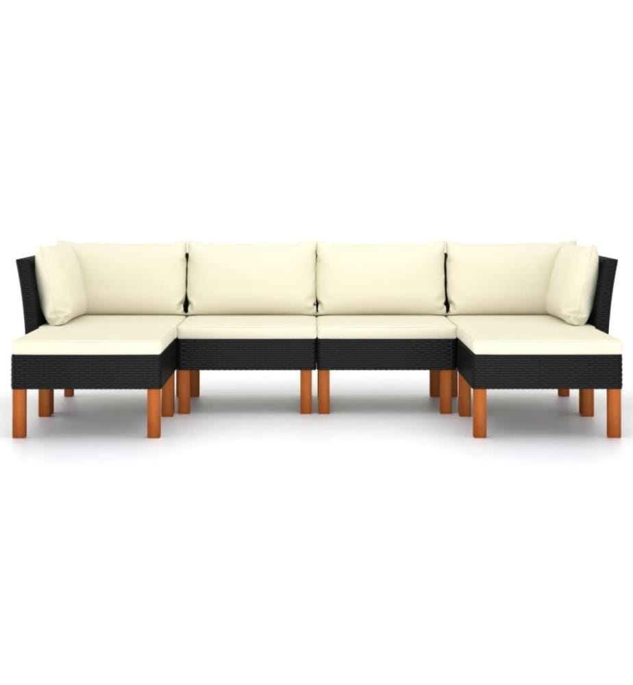 6-tlg. Garten-Lounge-Set mit Kissen Poly Rattan Schwarz
