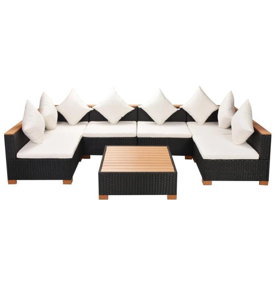 7-tlg. Garten-Lounge-Set mit Auflagen Poly Rattan Schwarz