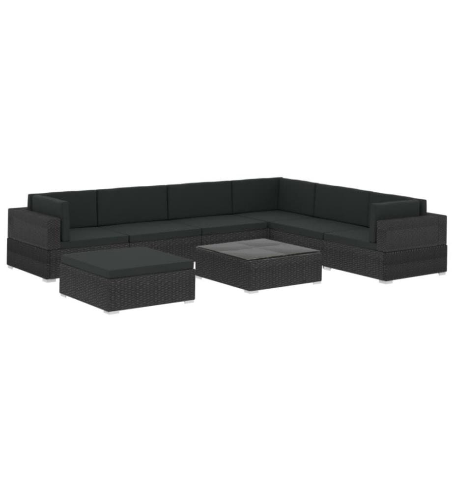 8-tlg. Garten-Lounge-Set mit Auflagen Poly Rattan Schwarz