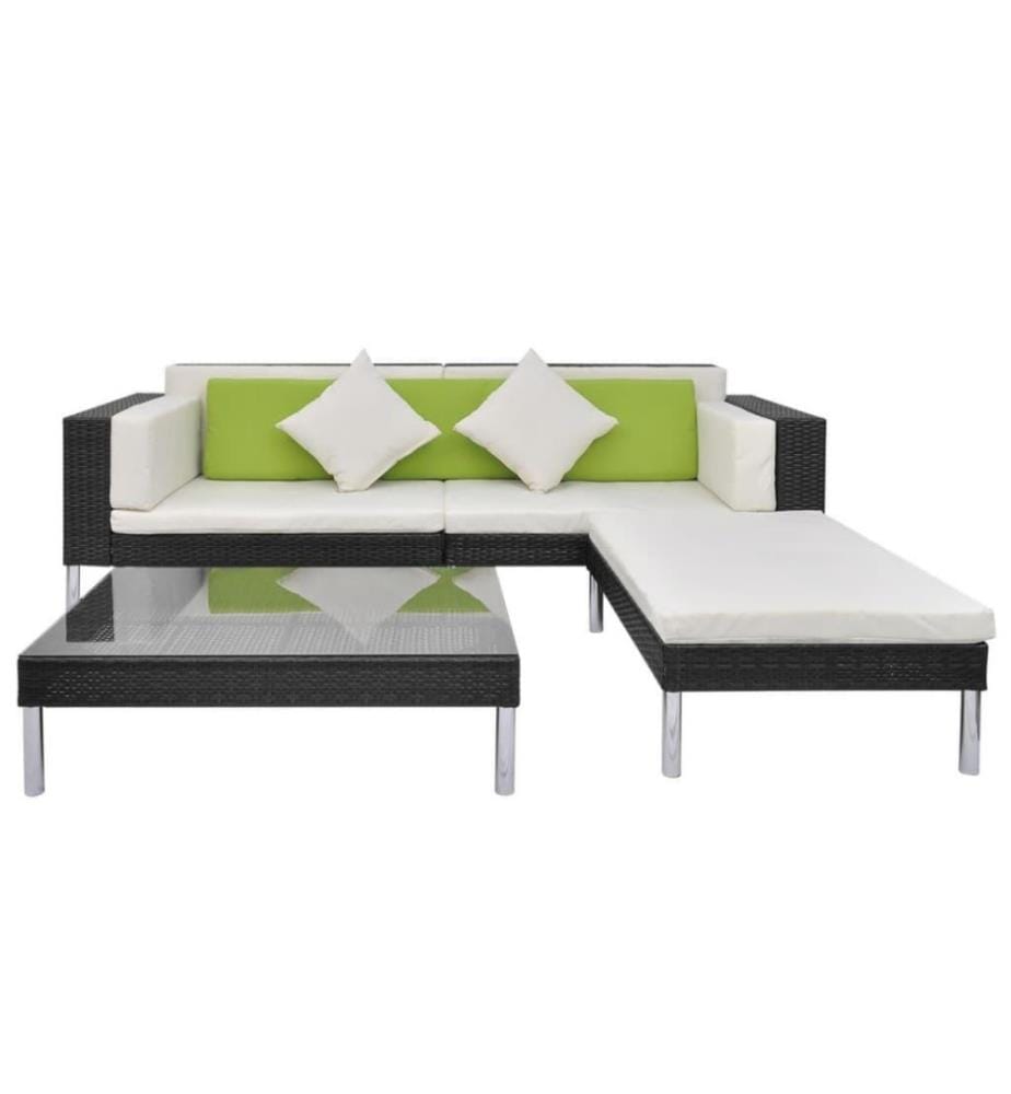 4-tlg. Garten-Lounge-Set mit Auflagen Poly Rattan Schwarz