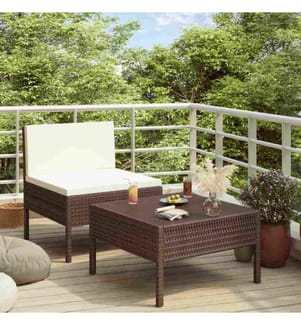 2-tlg. Garten-Lounge-Set mit Auflagen Poly Rattan Braun