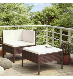 2-tlg. Garten-Lounge-Set mit Auflagen Poly Rattan Braun