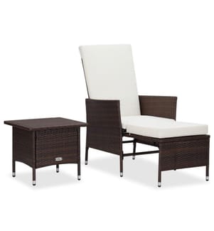 2-tlg. Garten-Lounge-Set mit Kissen Poly Rattan Braun