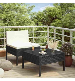2-tlg. Garten-Lounge-Set mit Auflagen Poly Rattan Schwarz
