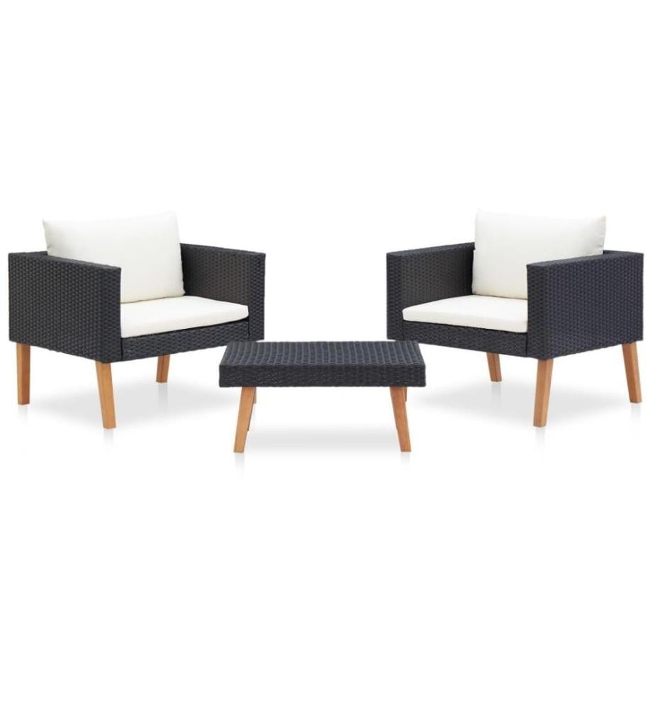3-tlg. Garten-Lounge-Set mit Auflagen Poly Rattan Schwarz