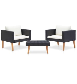 3-tlg. Garten-Lounge-Set mit Auflagen Poly Rattan Schwarz