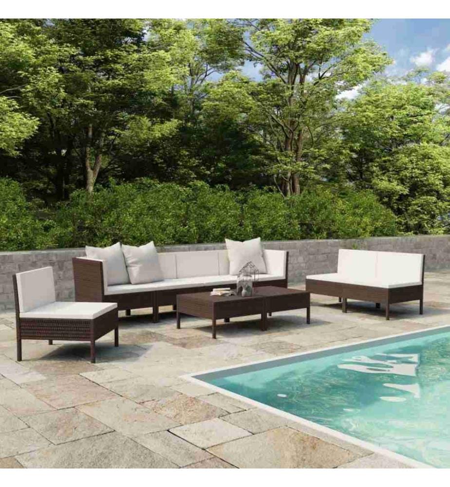 9-tlg. Garten-Lounge-Set mit Auflagen Poly Rattan Braun