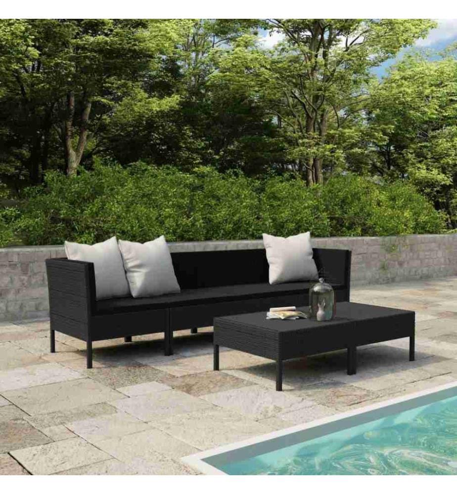 6-tlg. Garten-Lounge-Set mit Auflagen Poly Rattan Schwarz