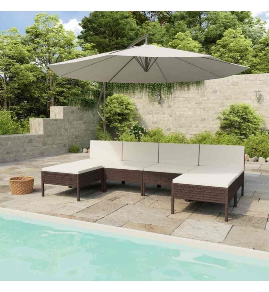 6-tlg. Garten-Lounge-Set mit Auflagen Poly Rattan Braun