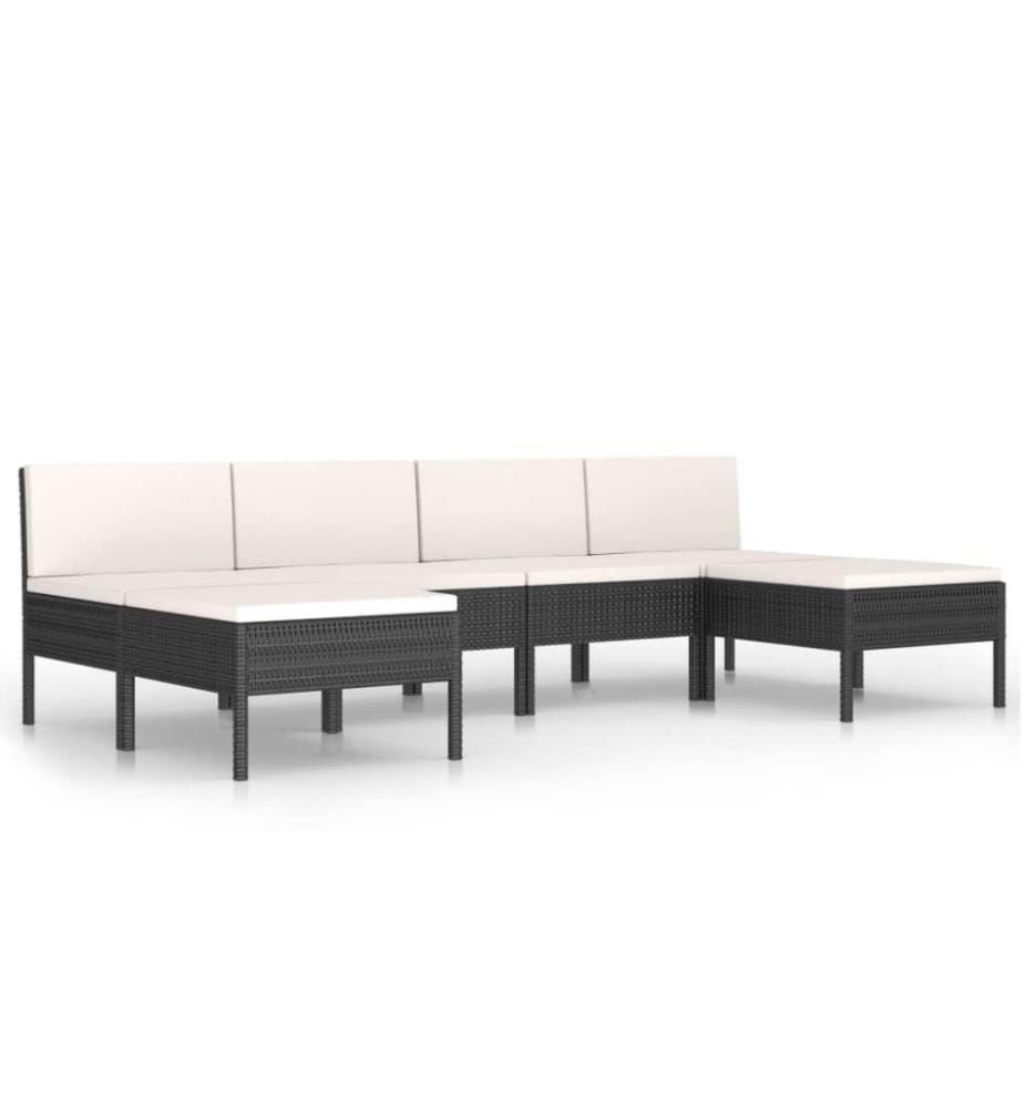 6-tlg. Garten-Lounge-Set mit Auflagen Poly Rattan Schwarz