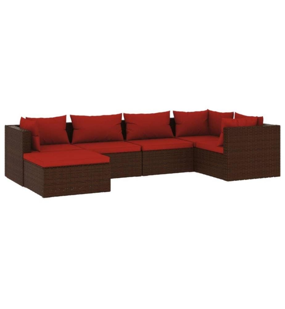6-tlg. Garten-Lounge-Set mit Kissen Poly Rattan Braun