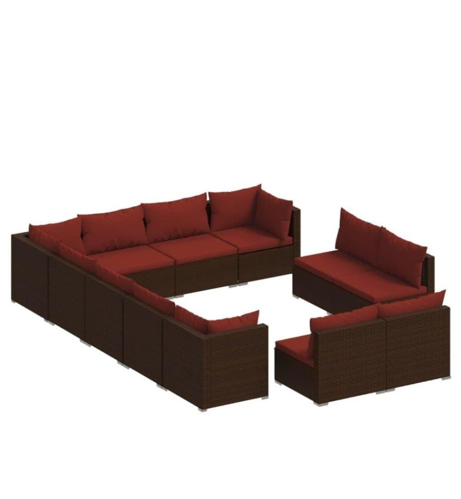 12-tlg. Garten-Lounge-Set mit Kissen Braun Poly Rattan