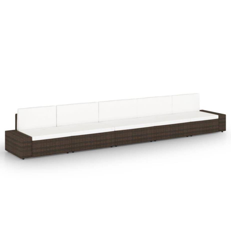 5-tlg. Garten-Lounge-Set mit Kissen Braun Poly Rattan