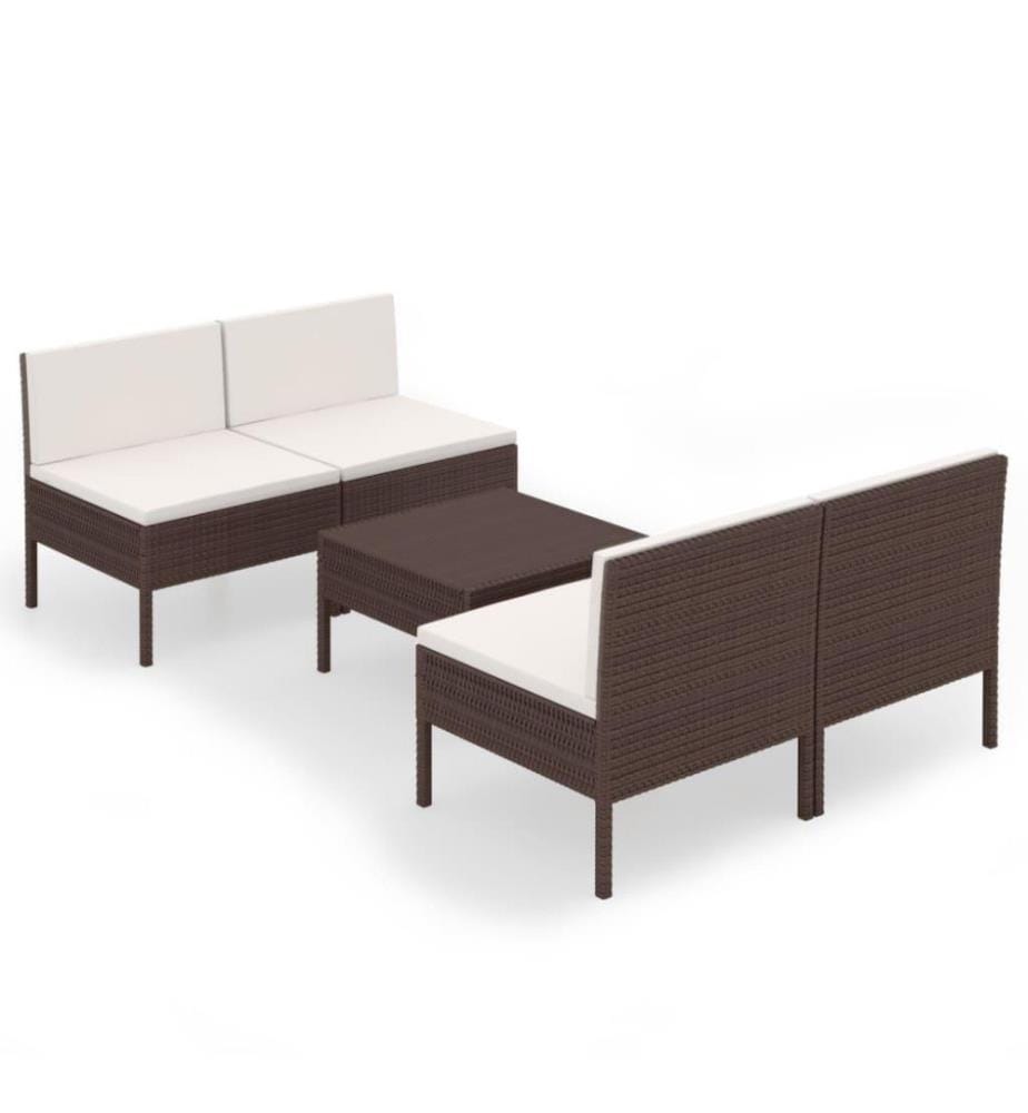 5-tlg. Garten-Lounge-Set mit Auflagen Poly Rattan Braun