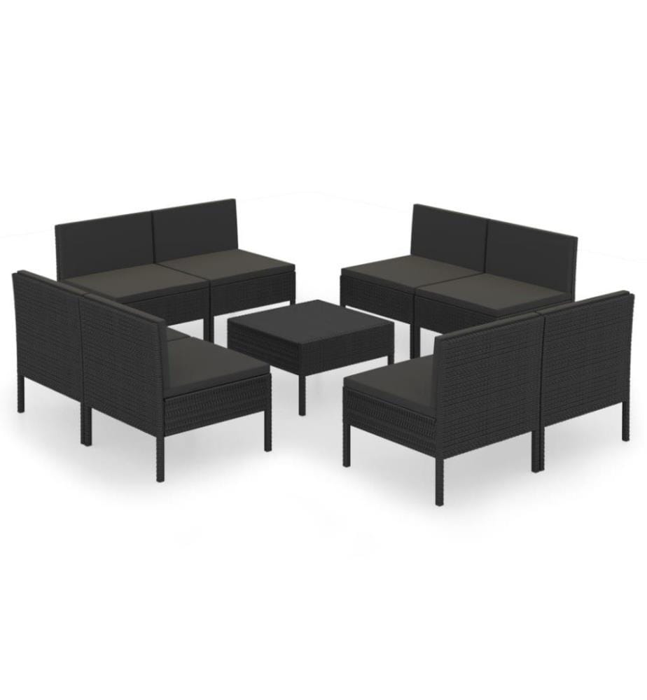 9-tlg. Garten-Lounge-Set mit Auflagen Poly Rattan Schwarz