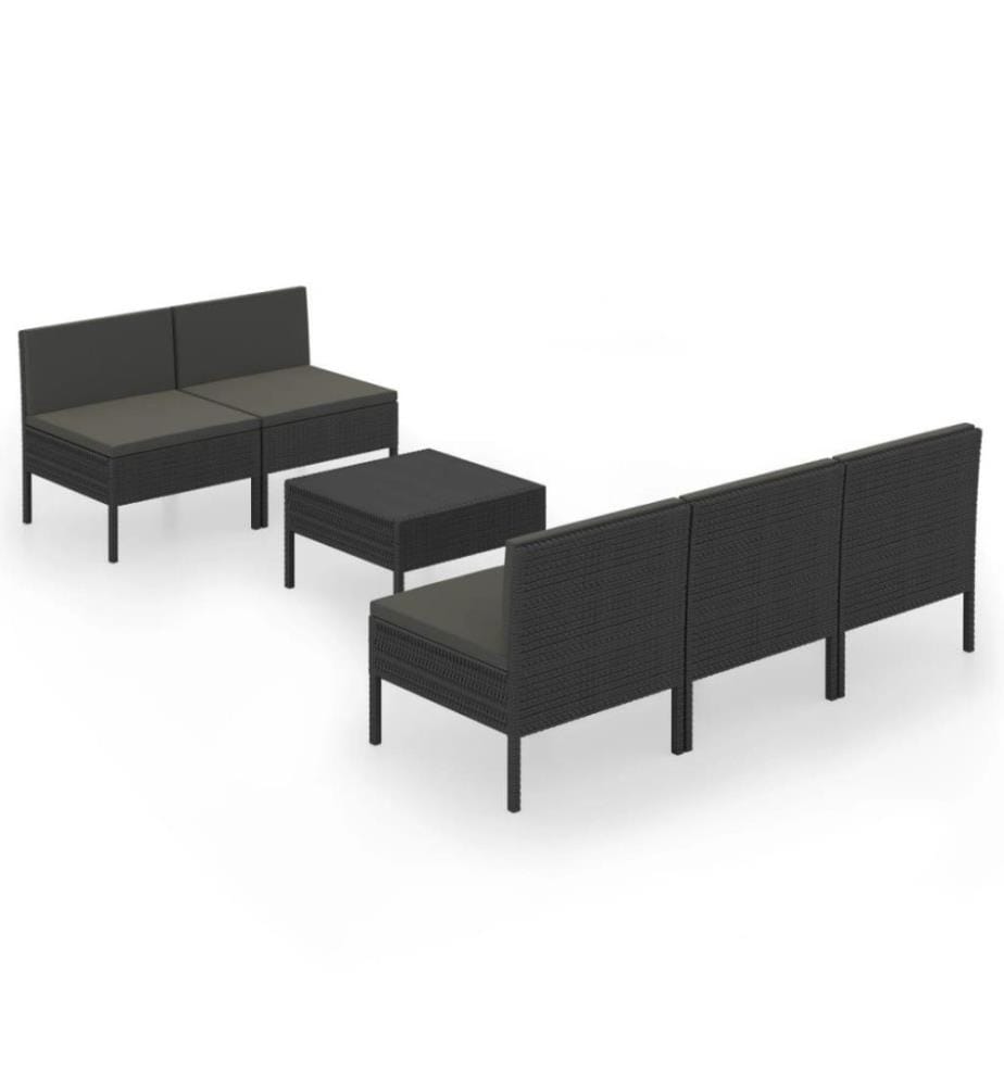 6-tlg. Garten-Lounge-Set mit Auflagen Poly Rattan Schwarz