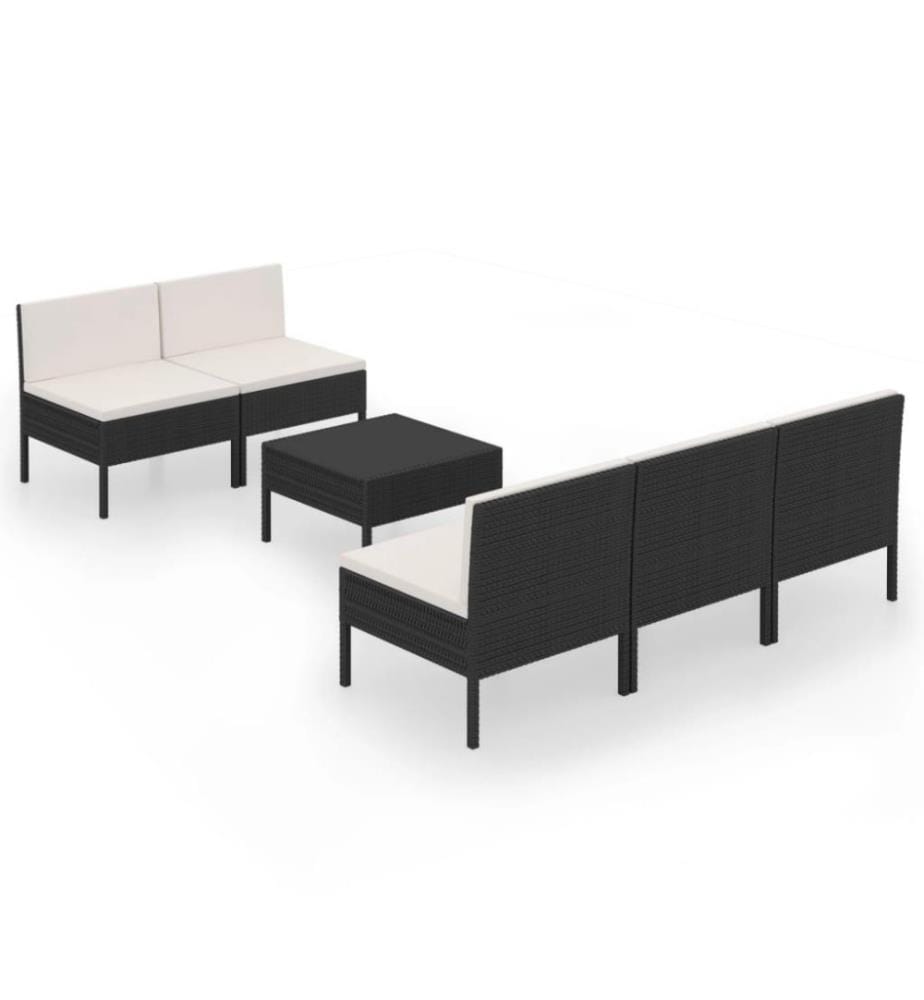 6-tlg. Garten-Lounge-Set mit Auflagen Poly Rattan Schwarz