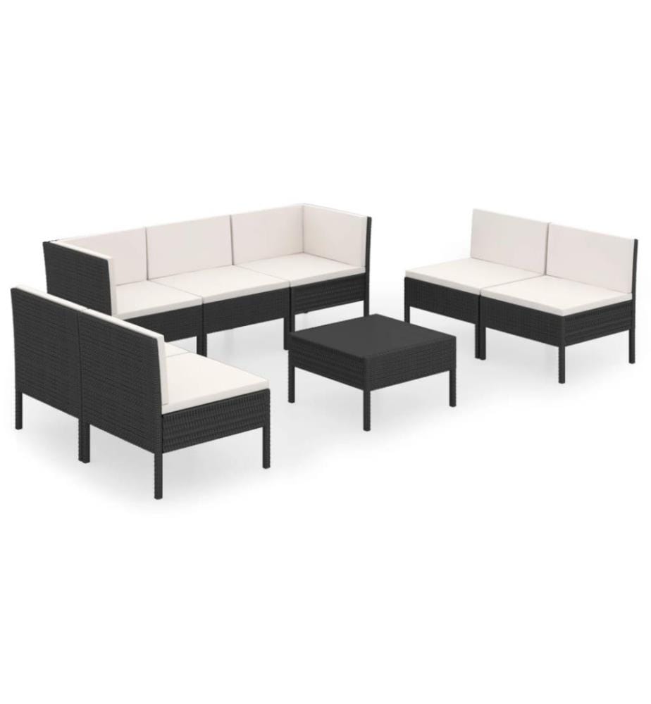 8-tlg. Garten-Lounge-Set mit Auflagen Poly Rattan Schwarz