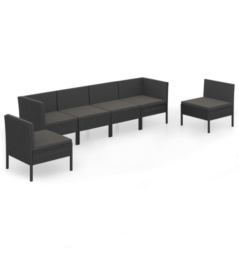 6-tlg. Garten-Lounge-Set mit Auflagen Poly Rattan Schwarz