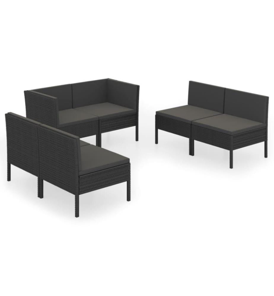 6-tlg. Garten-Lounge-Set mit Auflagen Poly Rattan Schwarz