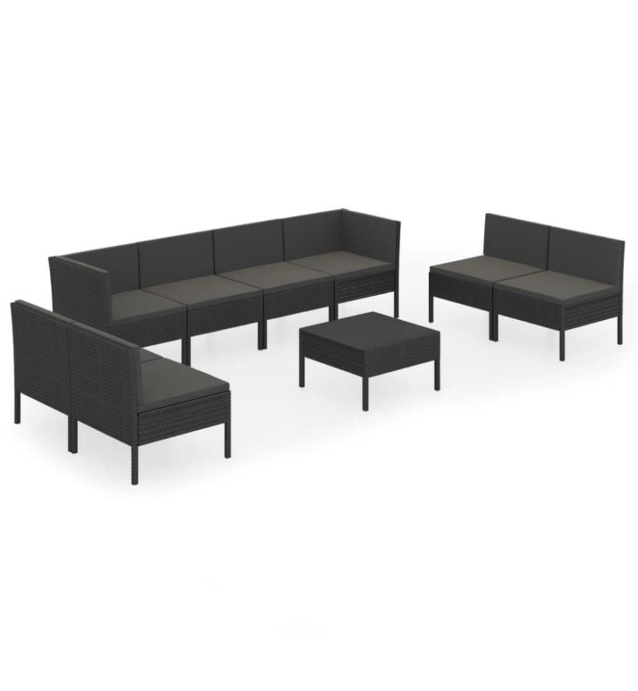 9-tlg. Garten-Lounge-Set mit Auflagen Poly Rattan Schwarz