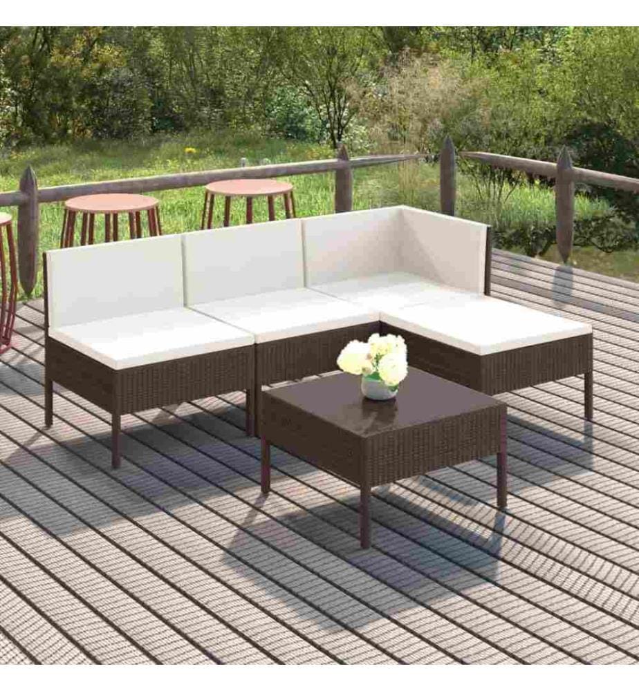Salon de jardin 5 pcs avec coussins Résine tressée Marron