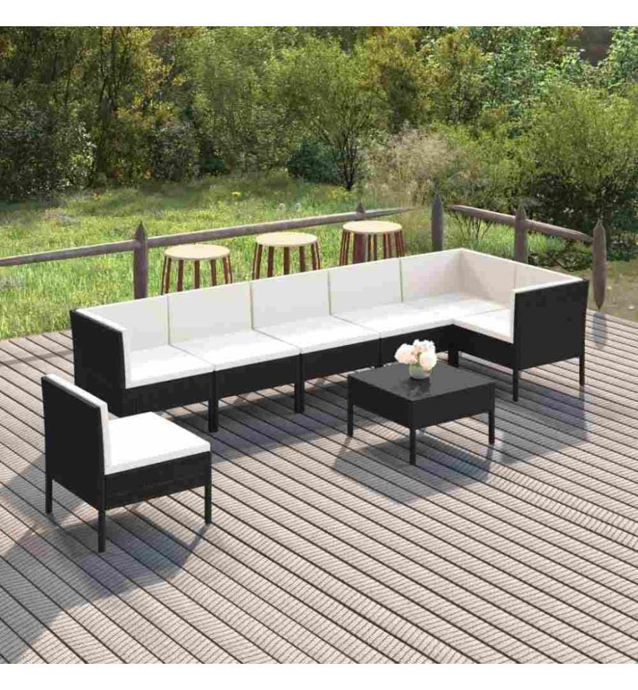 8-tlg. Garten-Lounge-Set mit Auflagen Poly Rattan Schwarz