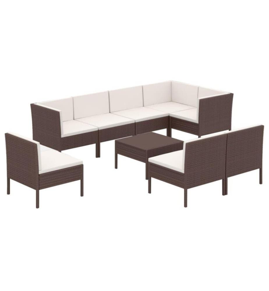 9-tlg. Garten-Lounge-Set mit Auflagen Poly Rattan Braun