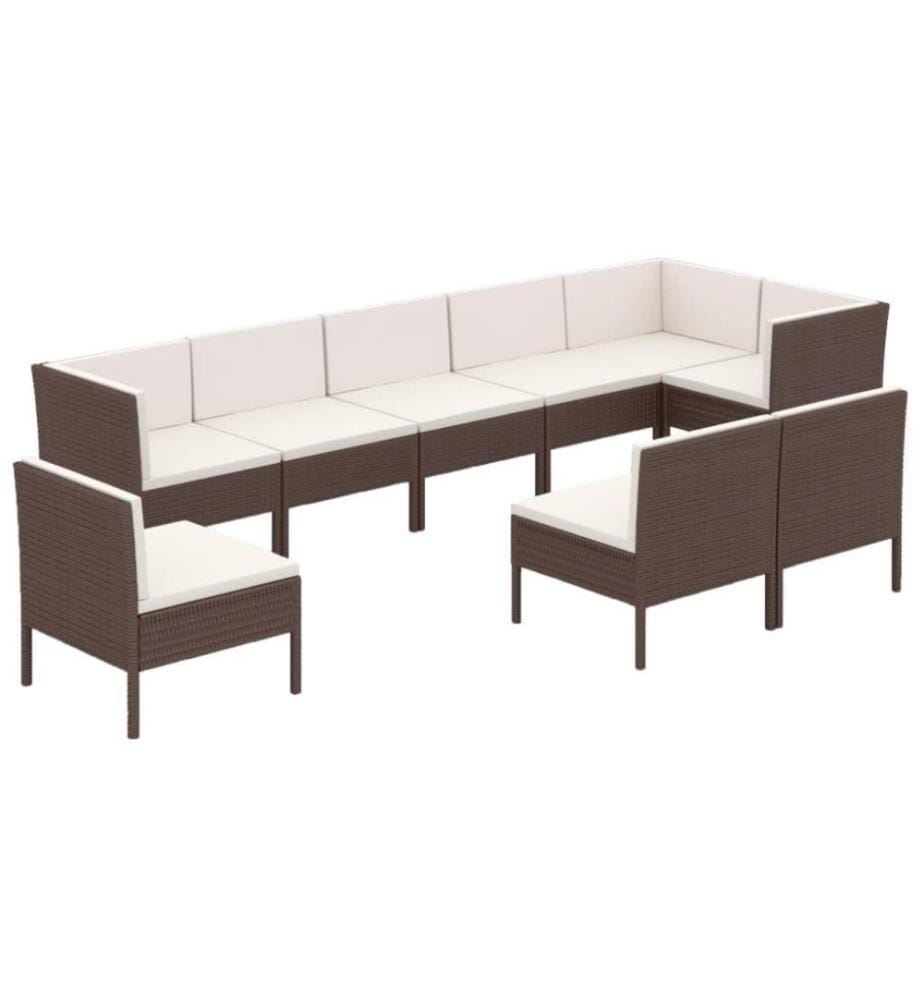 9-tlg. Garten-Lounge-Set mit Auflagen Poly Rattan Braun
